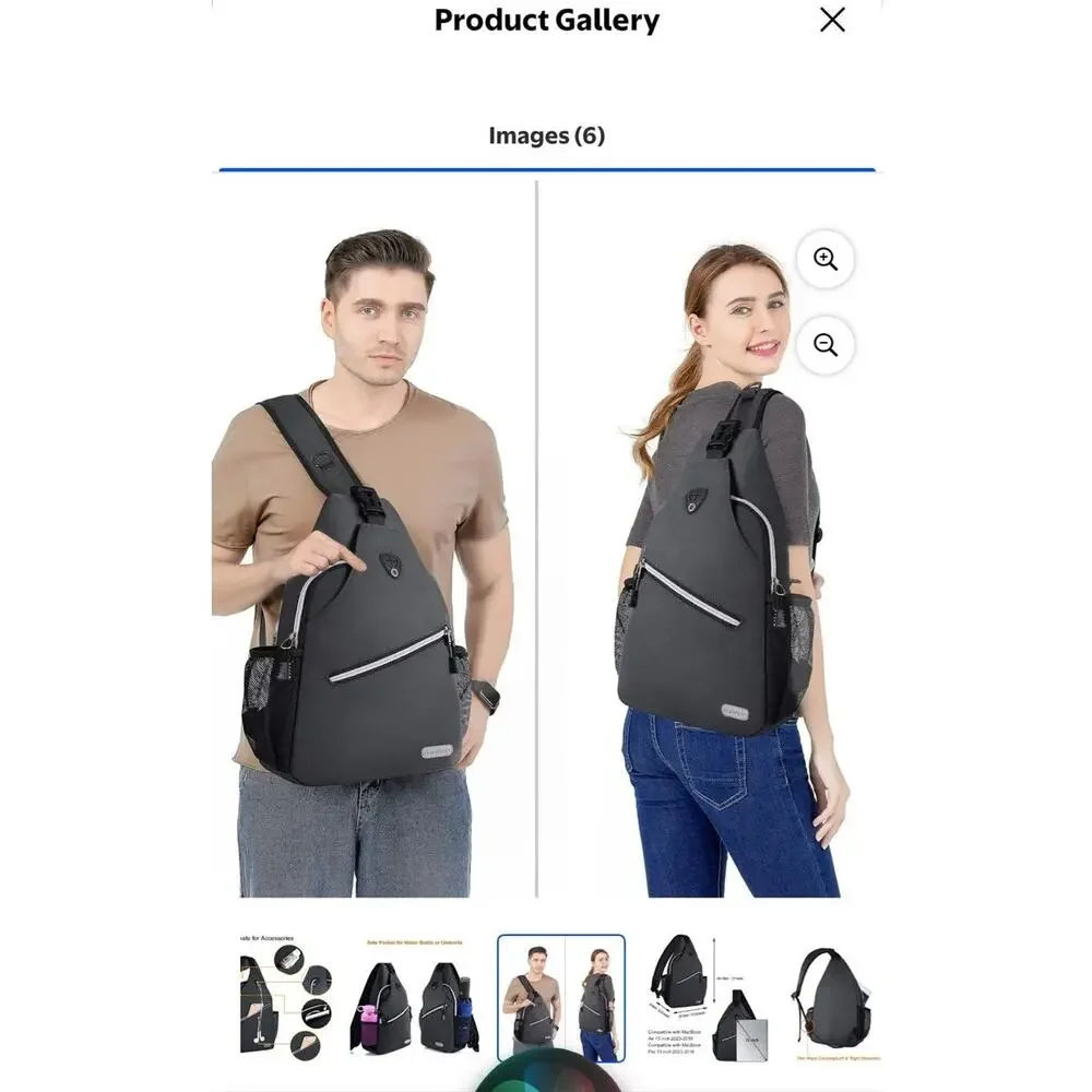 Mossiso Sling Backpack Black Water-Resistant Polyester Travel Hiking Bag